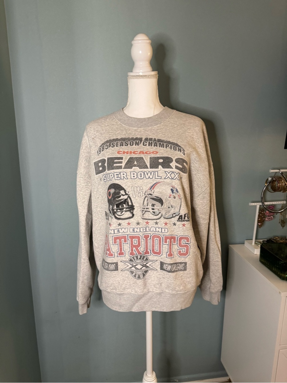 Abercrombie Chicago Bears Grey Graphic Crewneck Sweatshirt Super Bowl Small